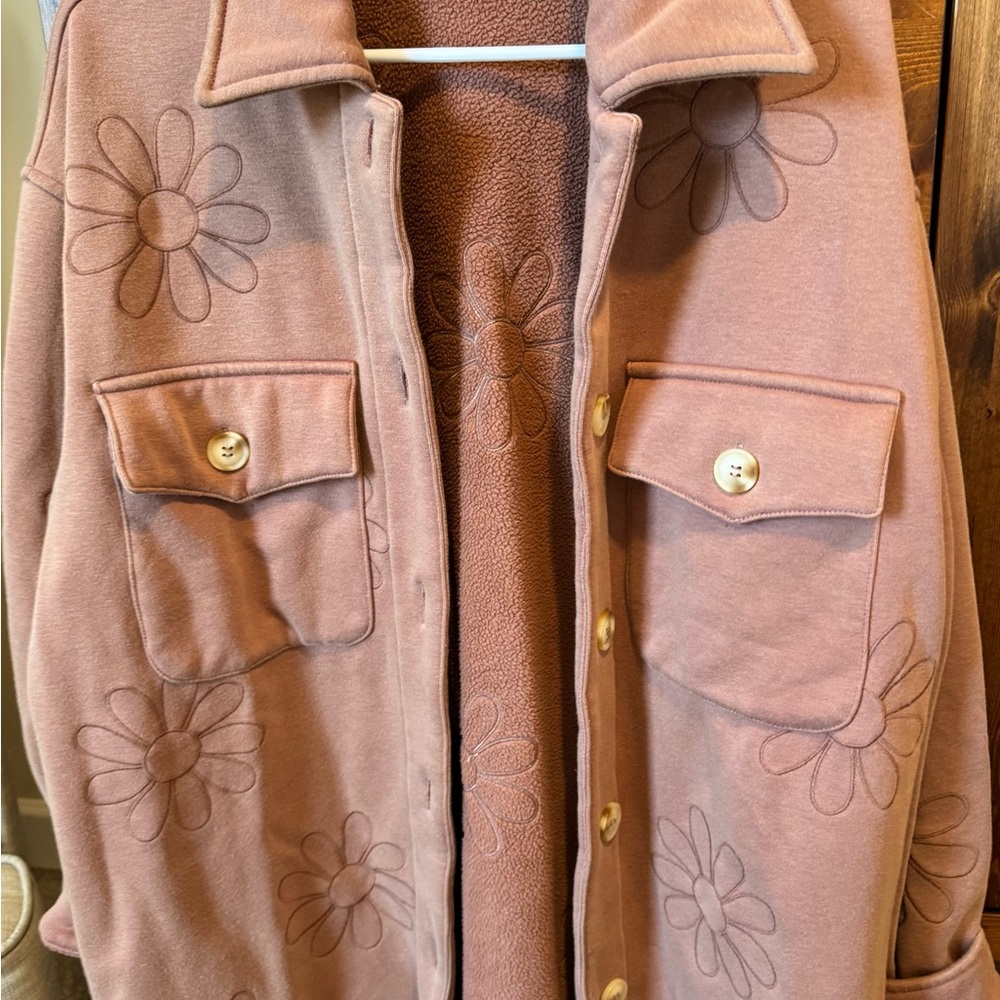 Floral Embroidered Women's Shacket in a Beautiful Pink Color